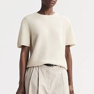 Soft Goat Chunky T-Shirt Cashmere Sweater in Feather White NWT